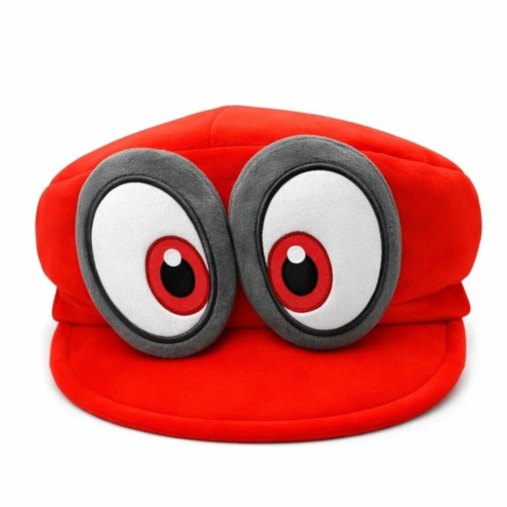 Funny Cartoon Eyes Red Plush Hat – Soft Cosplay Cap, Cute & Viral Streetwear Hat